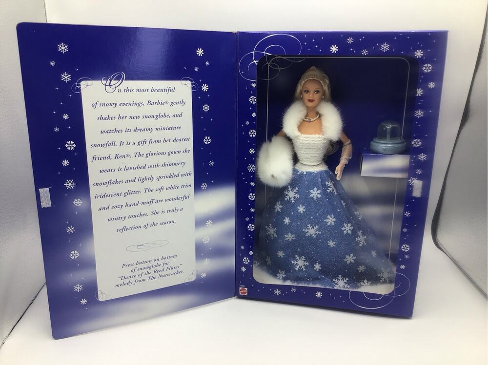 1999 Mattel Snow Sensation Barbie Doll Mini Snowglobe NRFB NIB 23800 Blue Gown